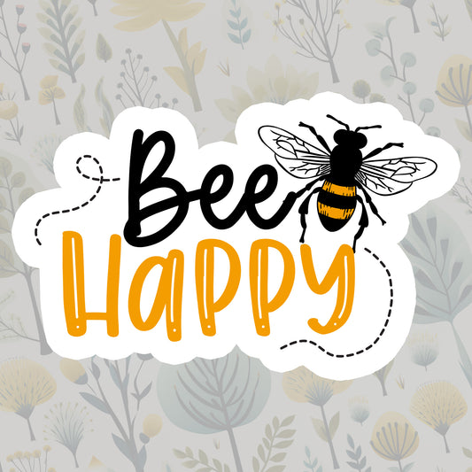 Bee Happy Glossy Premium Vinyl Sticker