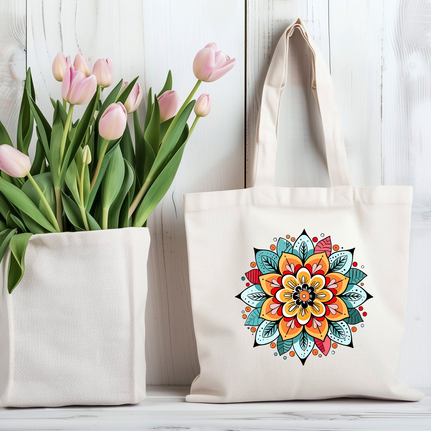 Flower Mandala 100% Cotton Tote Bag