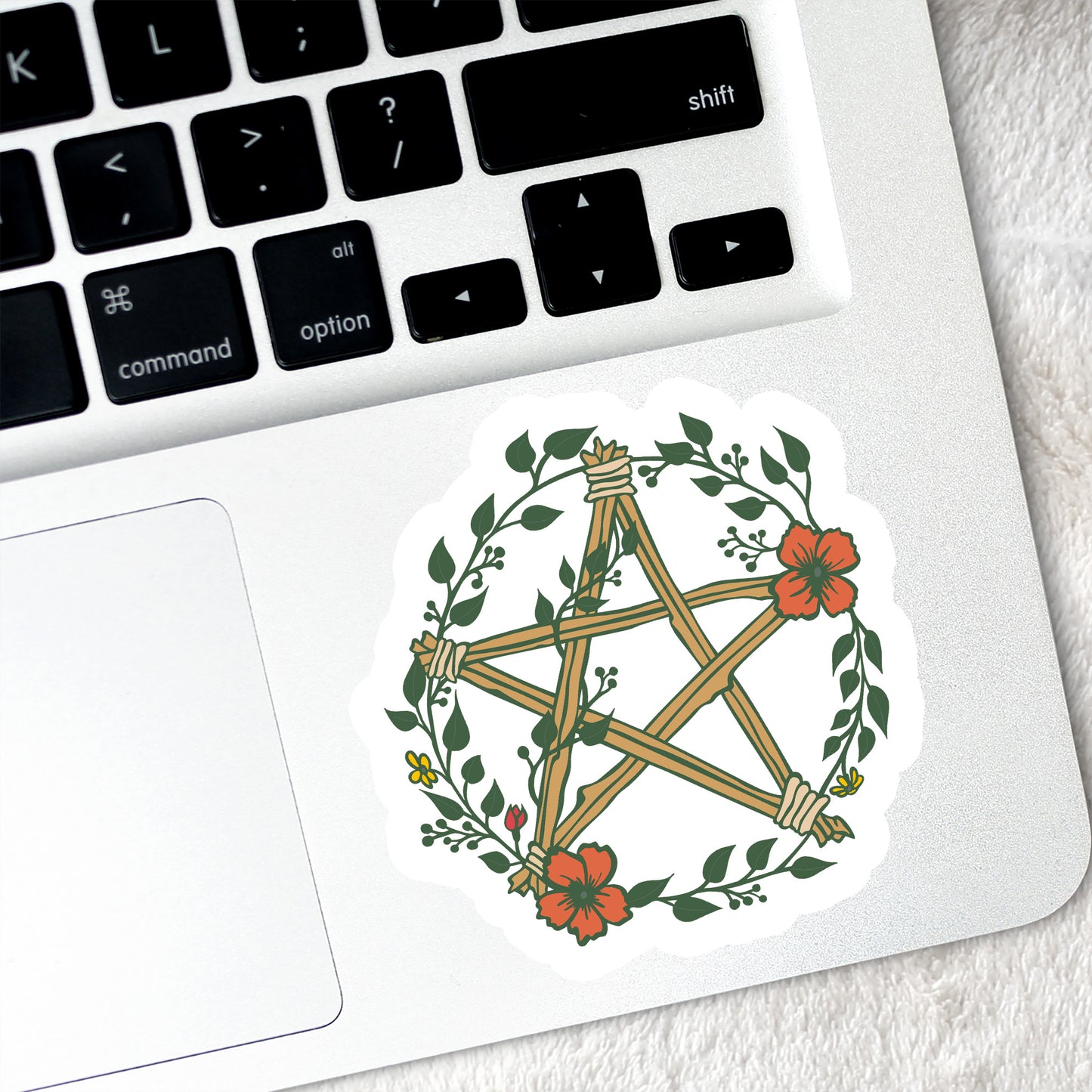 Pentagram with Flowers Glossy Premium Vinyl Sticker